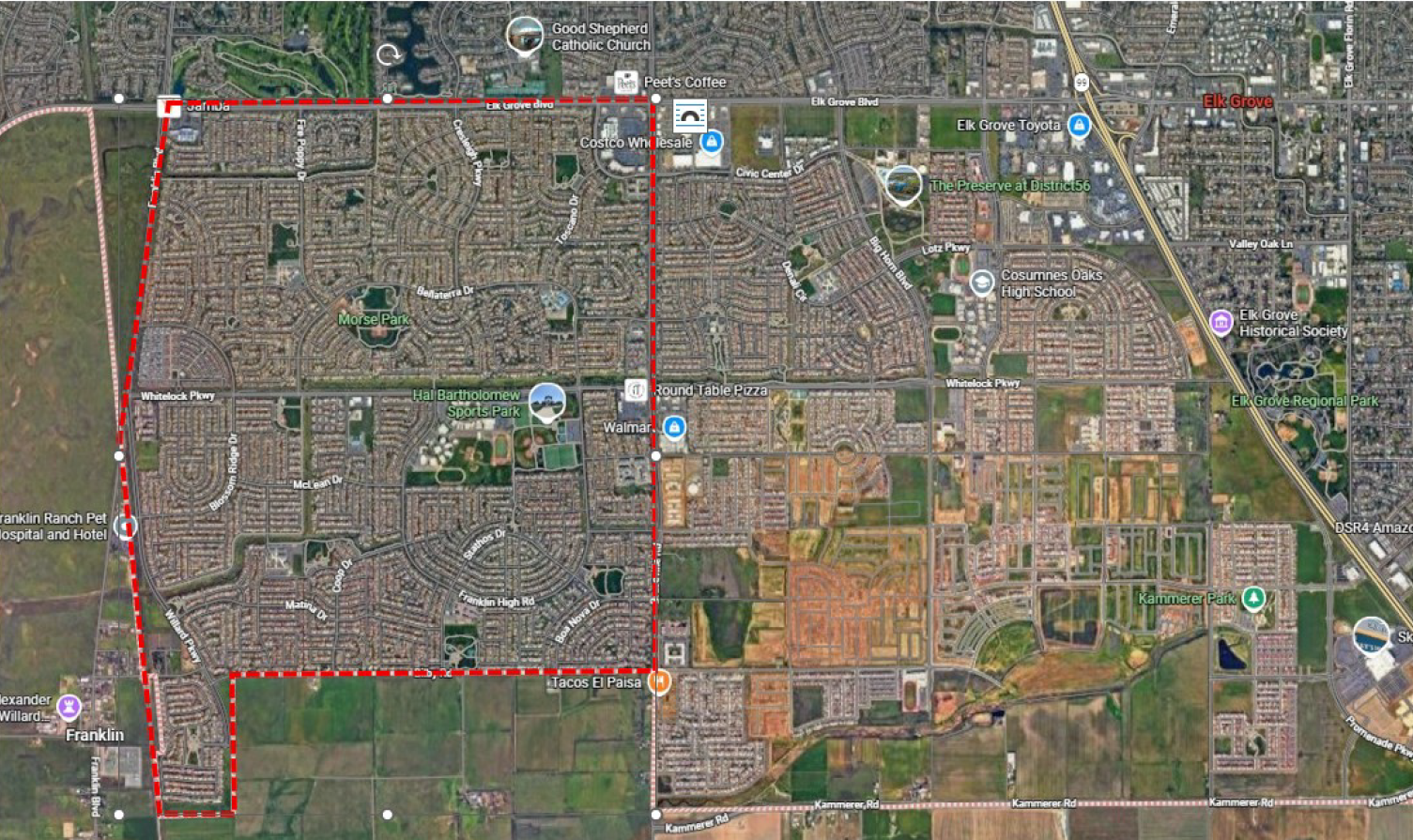 East Franklin Specific Plan aerial map